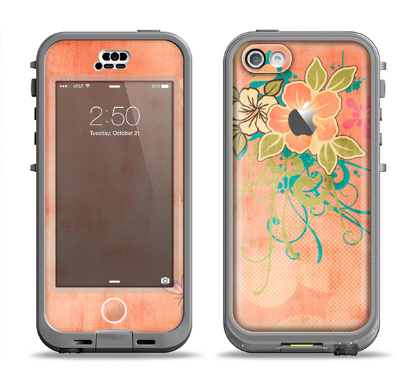 The Vintage Coral Floral Apple iPhone 5c LifeProof Nuud Case Skin Set