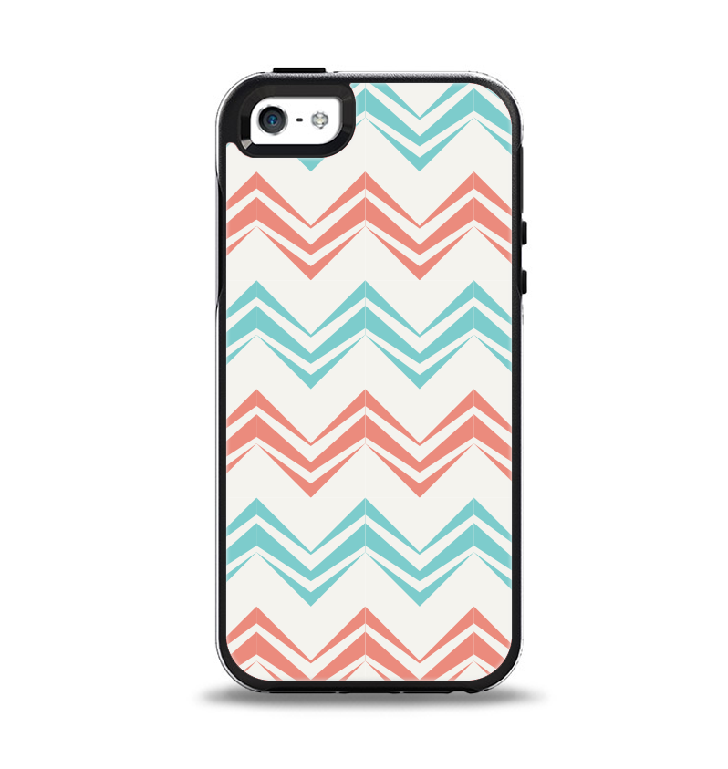 The Vintage Coral & Teal Abstract Chevron Pattern Apple iPhone 5-5s Otterbox Symmetry Case Skin Set