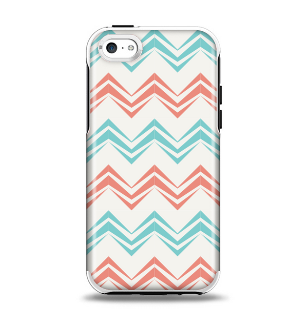 The Vintage Coral & Teal Abstract Chevron Pattern Apple iPhone 5c Otterbox Symmetry Case Skin Set