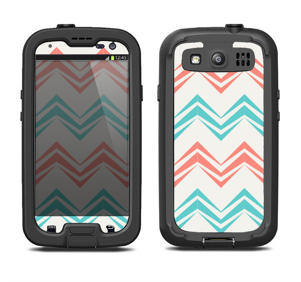 The Vintage Coral & Teal Abstract Chevron Pattern Samsung Galaxy S3 LifeProof Fre Case Skin Set