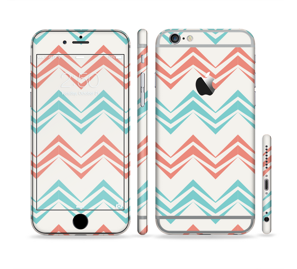 The Vintage Coral & Teal Abstract Chevron Pattern Sectioned Skin Series for the Apple iPhone 6