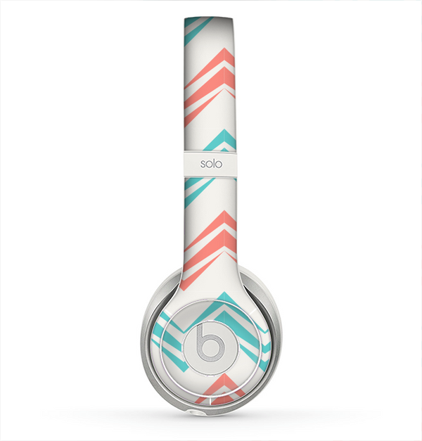 The Vintage Coral & Teal Abstract Chevron Pattern Skin for the Beats by Dre Solo 2 Headphones