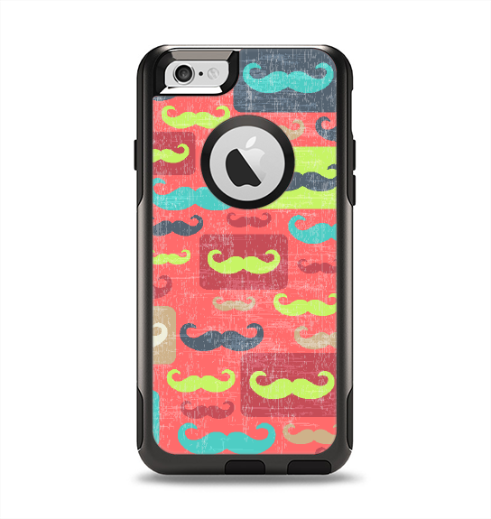 The Vintage Coral and Neon Mustaches Apple iPhone 6 Otterbox Commuter Case Skin Set