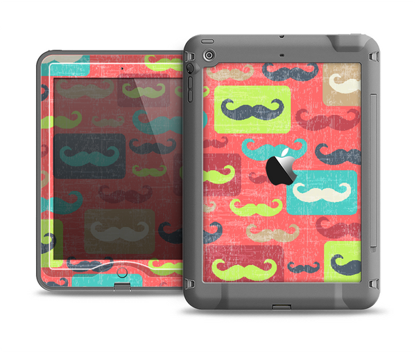 The Vintage Coral and Neon Mustaches Apple iPad Mini LifeProof Nuud Case Skin Set