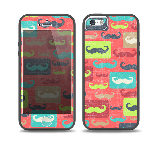 The Vintage Coral and Neon Mustaches Skin Set for the iPhone 5-5s Skech Glow Case