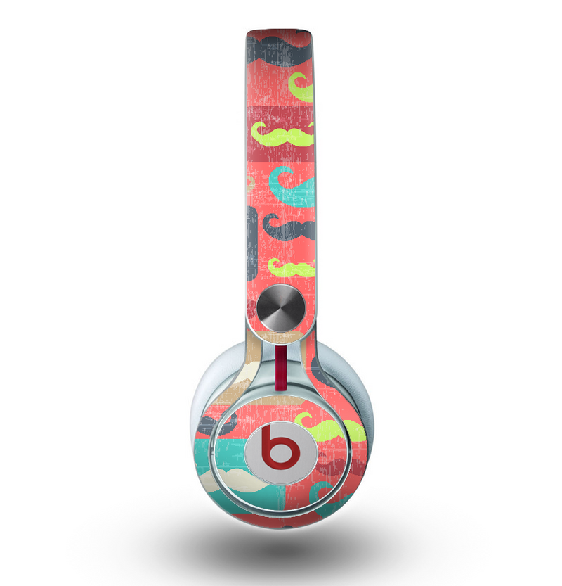 The Vintage Coral and Neon Mustaches Skin for the Beats by Dre Mixr Headphones
