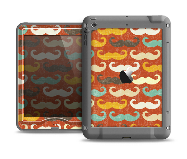 The Vintage Dark Red Mustache Pattern Apple iPad Mini LifeProof Nuud Case Skin Set