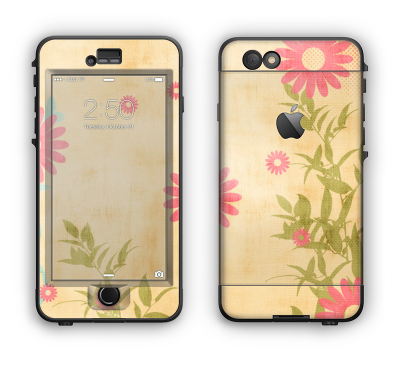 The Vintage Golden Flowers Apple iPhone 6 LifeProof Nuud Case Skin Set