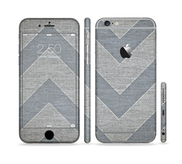 The Vintage Gray Textured Chevron Pattern Wide V3 Sectioned Skin Series for the Apple iPhone 6 Plus