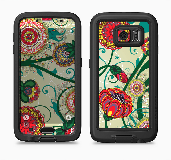 The Vintage Green Floral Vector Pattern Full Body Samsung Galaxy S6 LifeProof Fre Case Skin Kit