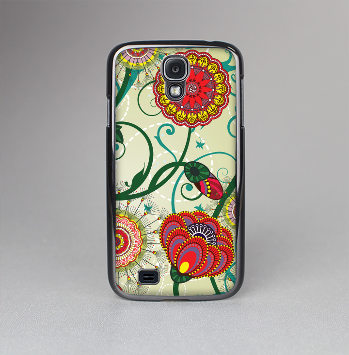 The Vintage Green Floral Vector Pattern Skin-Sert Case for the Samsung Galaxy S4