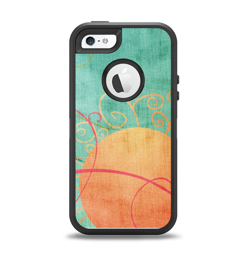 The Vintage Green Grunge Texture with Orange Apple iPhone 5-5s Otterbox Defender Case Skin Set