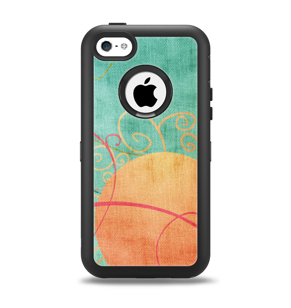 The Vintage Green Grunge Texture with Orange Apple iPhone 5c Otterbox Defender Case Skin Set
