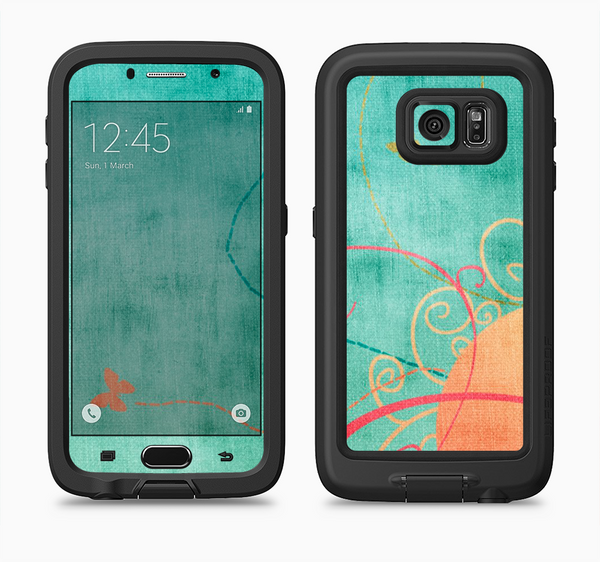 The Vintage Green Grunge Texture with Orange Full Body Samsung Galaxy S6 LifeProof Fre Case Skin Kit