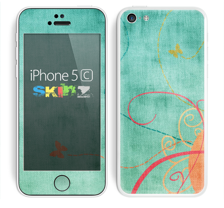 The Vintage Green Grunge Texture with Orange Skin for the Apple iPhone 5c