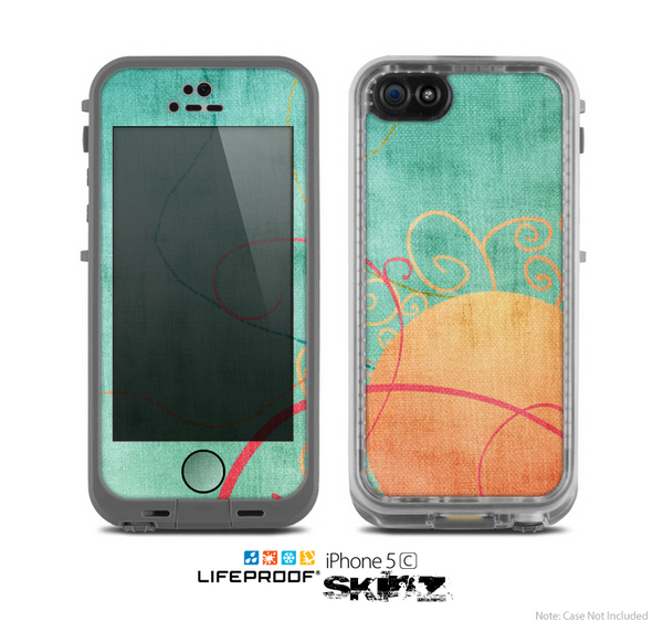 The Vintage Green Grunge Texture with Orange Skin for the Apple iPhone 5c LifeProof Case