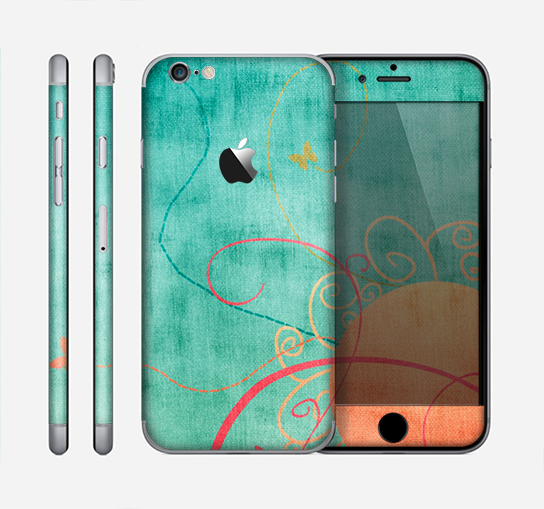The Vintage Green Grunge Texture with Orange Skin for the Apple iPhone 6