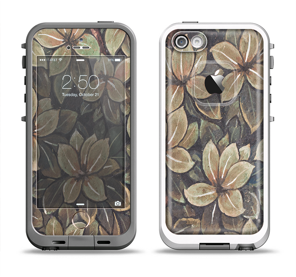 The Vintage Green Pastel Flower pattern Apple iPhone 5-5s LifeProof Fre Case Skin Set