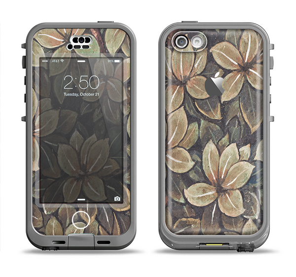 The Vintage Green Pastel Flower pattern Apple iPhone 5c LifeProof Nuud Case Skin Set