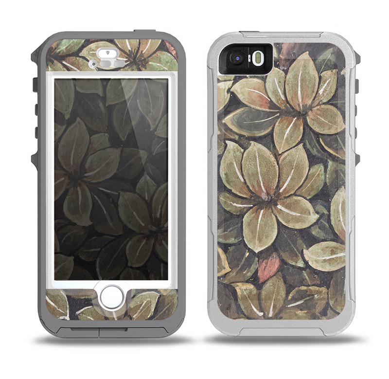 The Vintage Green Pastel Flower pattern Skin for the iPhone 5-5s OtterBox Preserver WaterProof Case