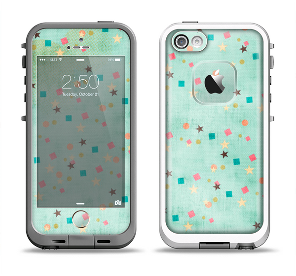 The Vintage Green Shapes Apple iPhone 5-5s LifeProof Fre Case Skin Set