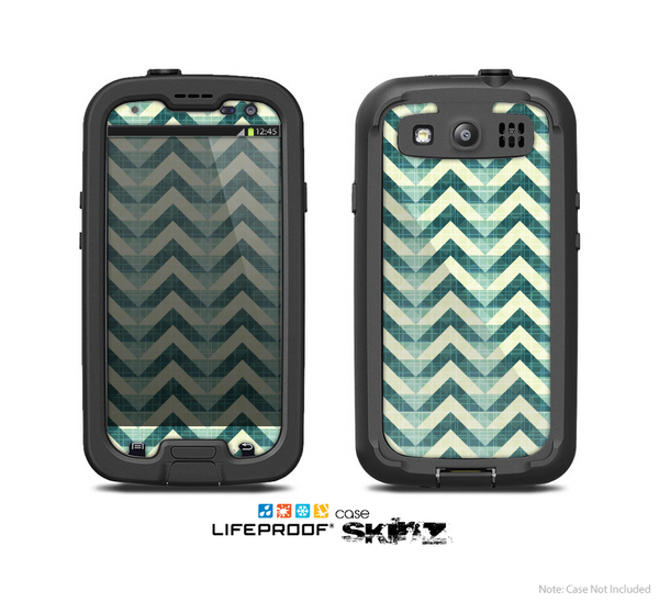 The Vintage Green & Tan Chevron Pattern Skin For The Samsung Galaxy S3 LifeProof Case