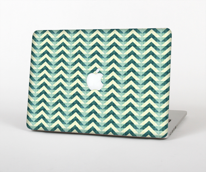 The Vintage Green & Tan Chevron Pattern Skin Set for the Apple MacBook Pro 15" with Retina Display