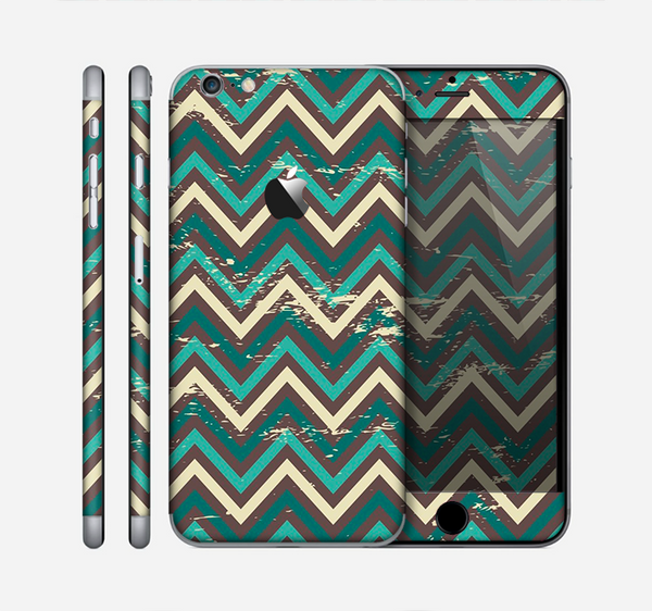 The Vintage Green & Tan Chevron Pattern Skin for the Apple iPhone 6 Plus