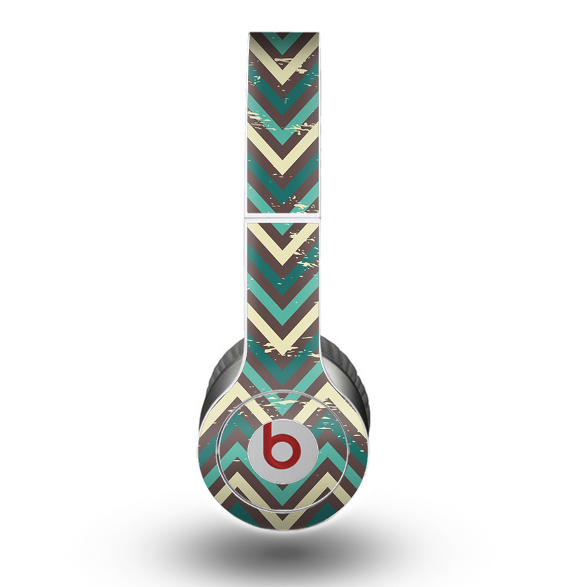 The Vintage Green & Tan Chevron Pattern Skin for the Beats by Dre Original Solo-Solo HD Headphones