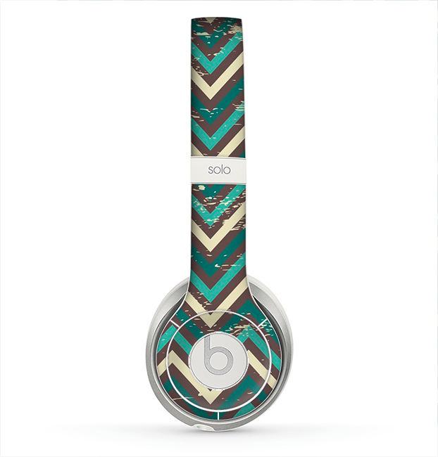 The Vintage Green & Tan Chevron Pattern Skin for the Beats by Dre Solo 2 Headphones