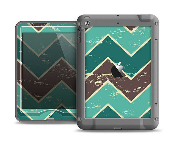 The Vintage Green & Tan Chevron Pattern V2 Apple iPad Mini LifeProof Nuud Case Skin Set