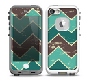 The Vintage Green & Tan Chevron Pattern V2 Skin for the iPhone 5-5s fre LifeProof Case