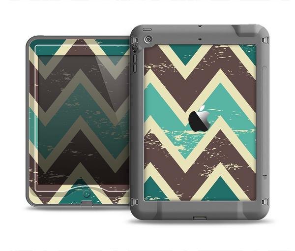 The Vintage Green & Tan Chevron Pattern V3 Apple iPad Mini LifeProof Nuud Case Skin Set