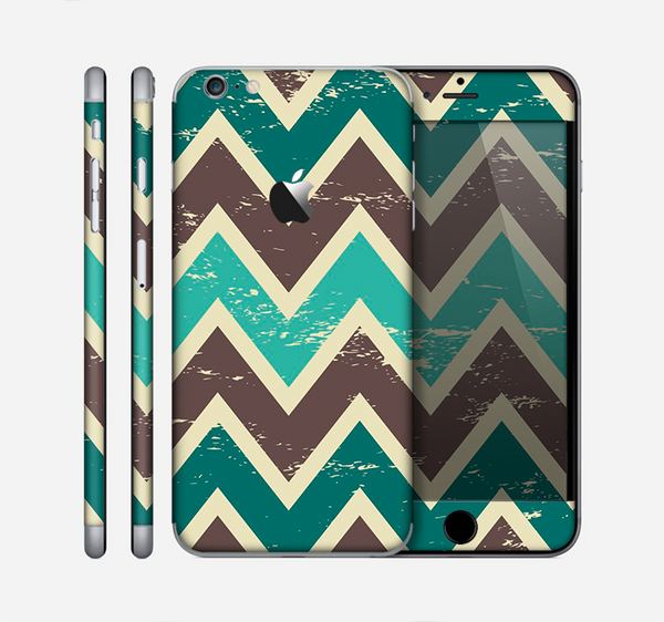 The Vintage Green & Tan Chevron Pattern V3 Skin for the Apple iPhone 6 Plus