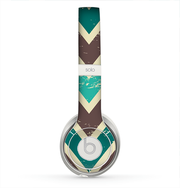 The Vintage Green & Tan Chevron Pattern V3 Skin for the Beats by Dre Solo 2 Headphones