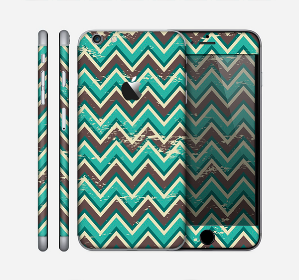 The Vintage Green & Tan Chevron Pattern V4 Skin for the Apple iPhone 6 Plus