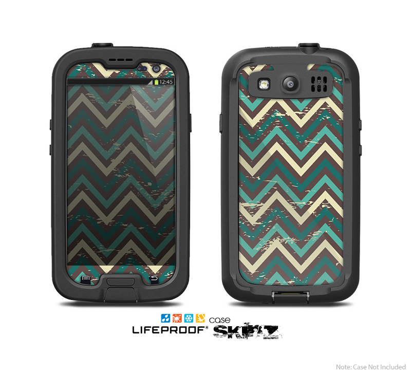 The Vintage Green & Tan Chevron Pattern V5 Skin For The Samsung Galaxy S3 LifeProof Case
