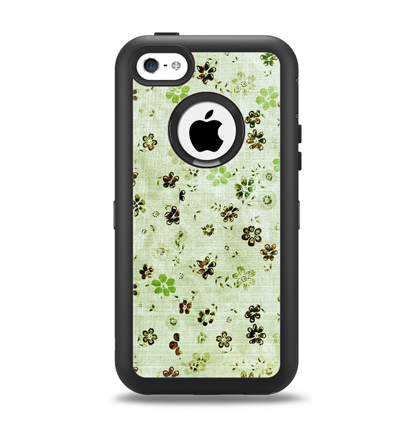 The Vintage Green Tiny Floral Apple iPhone 5c Otterbox Defender Case Skin Set
