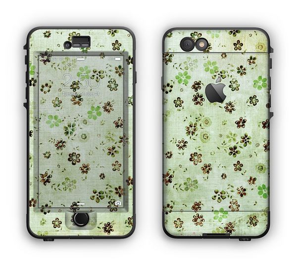The Vintage Green Tiny Floral Apple iPhone 6 LifeProof Nuud Case Skin Set