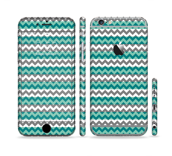 The Vintage Green & White Chevron Pattern V4 Sectioned Skin Series for the Apple iPhone 6 Plus