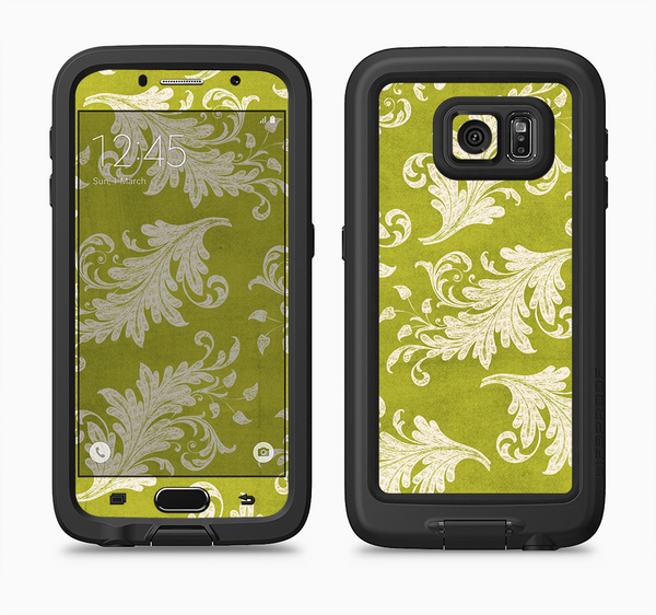 The Vintage Green & White Floral Pattern Full Body Samsung Galaxy S6 LifeProof Fre Case Skin Kit