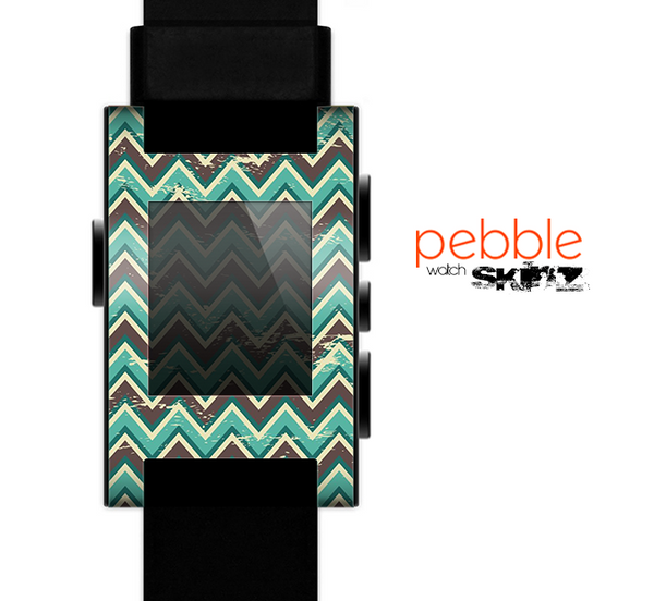The Vintage Green & Tan Chevron Pattern V4 Skin for the Pebble SmartWatch