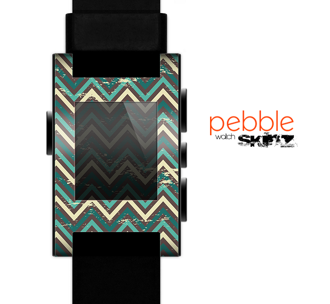 The Vintage Green & Tan Chevron Pattern V5 Skin for the Pebble SmartWatch