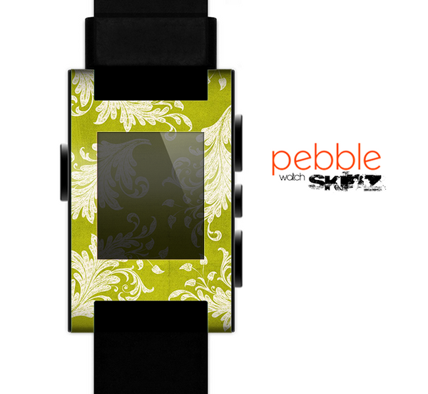 The Vintage Green & White Floral Pattern Skin for the Pebble SmartWatch