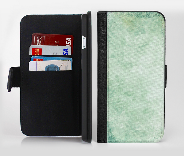 The Vintage Grungy Green Surface Ink-Fuzed Leather Folding Wallet Credit-Card Case for the Apple iPhone 6/6s, 6/6s Plus, 5/5s and 5c