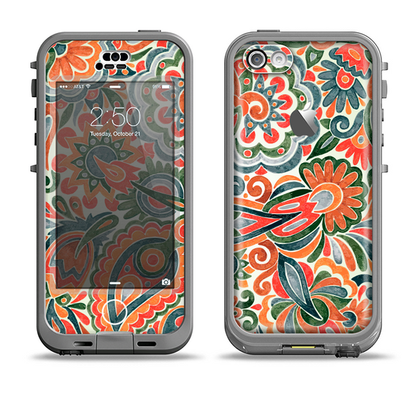 The Vintage Hand-Painted Coral Abstract Pattern Apple iPhone 5c LifeProof Nuud Case Skin Set