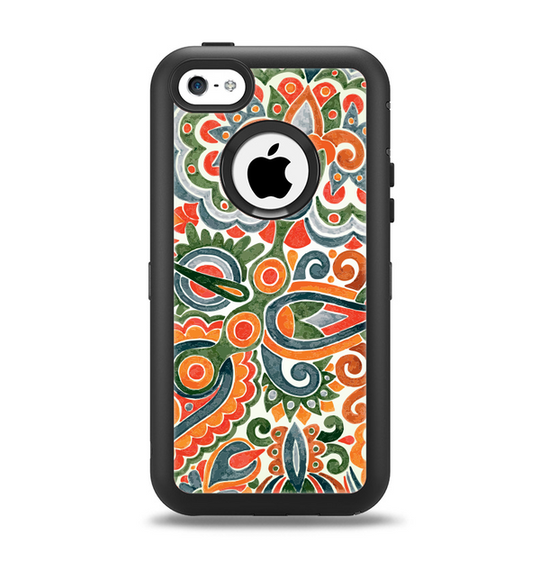 The Vintage Hand-Painted Coral Abstract Pattern Apple iPhone 5c Otterbox Defender Case Skin Set