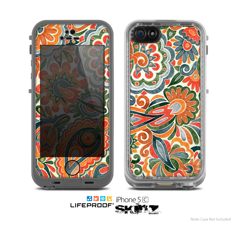 The Vintage Hand-Painted Coral Abstract Pattern Skin for the Apple iPhone 5c LifeProof Case