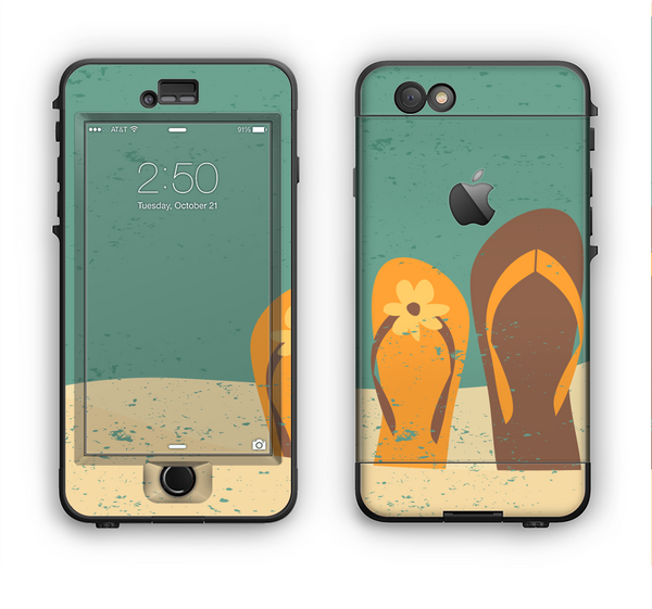 The Vintage His & Her Flip Flops Beach Scene Apple iPhone 6 LifeProof Nuud Case Skin Set