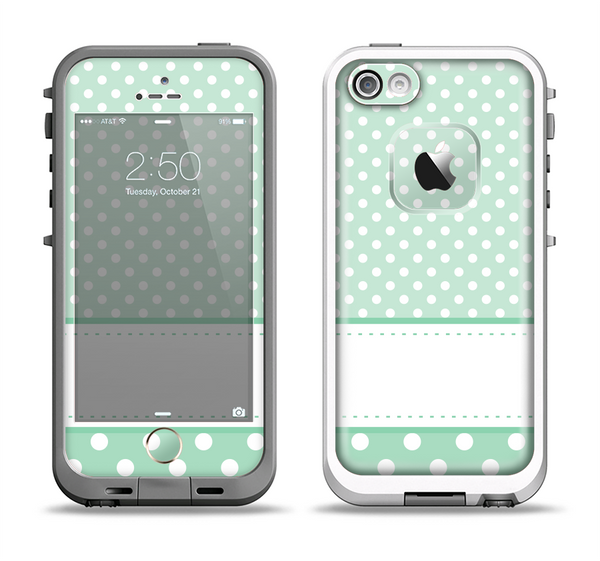 The Vintage Light Green Polka Dot With White Strip Apple iPhone 5-5s LifeProof Fre Case Skin Set